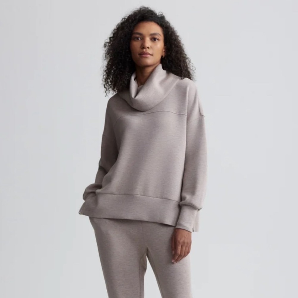 Varley Priya Longline Sweater In Taupe Marl Flexk Size Small Doublesoft